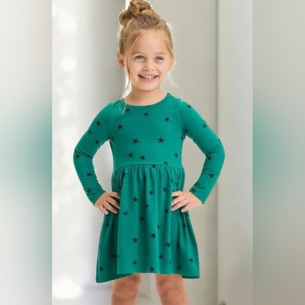 🔥 NWT Cat & Jack Green Star Pattern Dress (Size: 3T)
